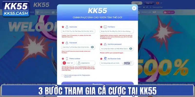 3 bước tham gia cá cược tại KK55